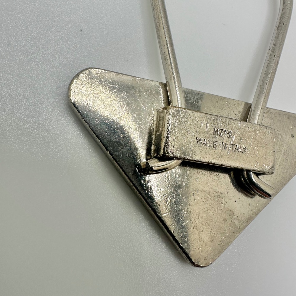 Authentic Prada Triangle Logo Key Ring Keychain Yellow Enamel Silver Tone - Picture 8 of 11